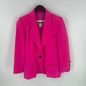 Vintage Escada Hot Pink Wool Blend One Button Blazer Jacket Size EU34